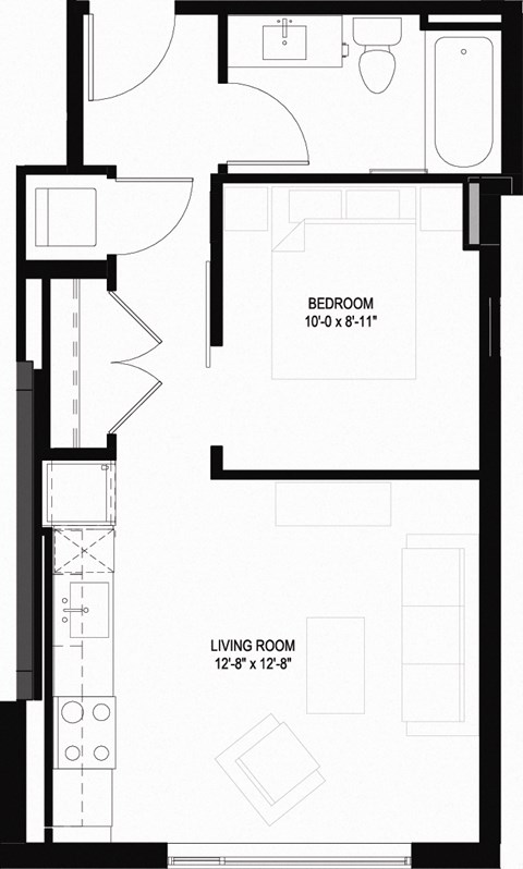 Floor plan for studio, 1 bath, 478 sqft